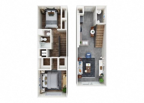 Floor plan for 2 beds, 1.5 baths, 1070 sqft